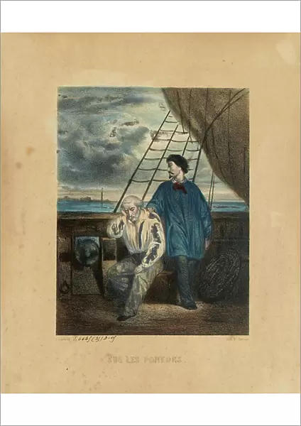 On the Pontoon, after 1848 (colour litho)