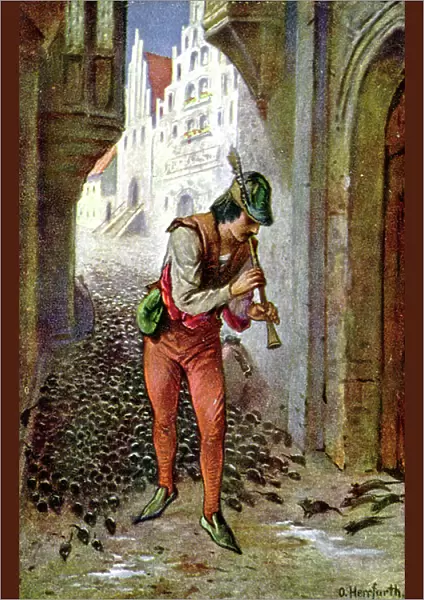Hamelin's flute player, c.1910s (illustration)