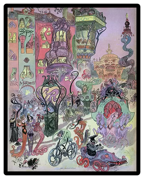 Advance view of Paris modern style by designer Albert Robida. In this beautiful drawing we see Robida's influence on the creators of bands drawn from the 1960-1980 years, notably Fred (Othon Aristides)