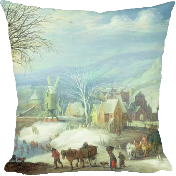 Winter landscape with numerous figures (panel)