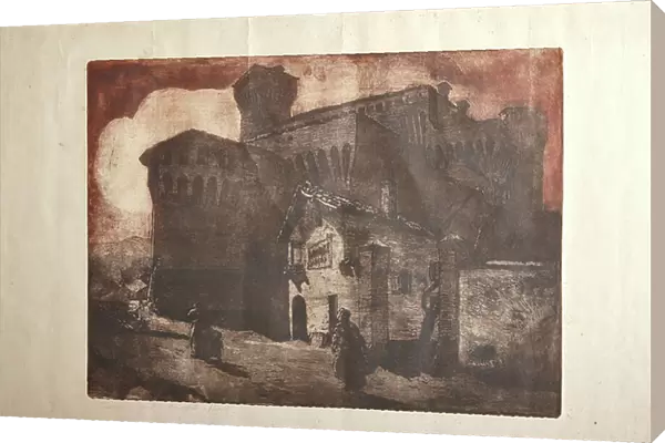 The Castle of Vignola (etching and aquatint on paper, plate)