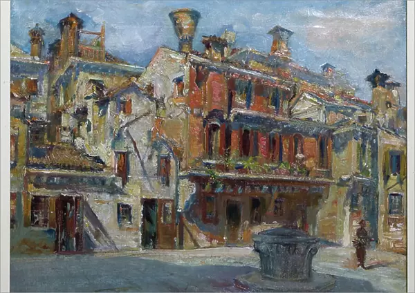 Square of the theatre, Venice (oil on canvas)