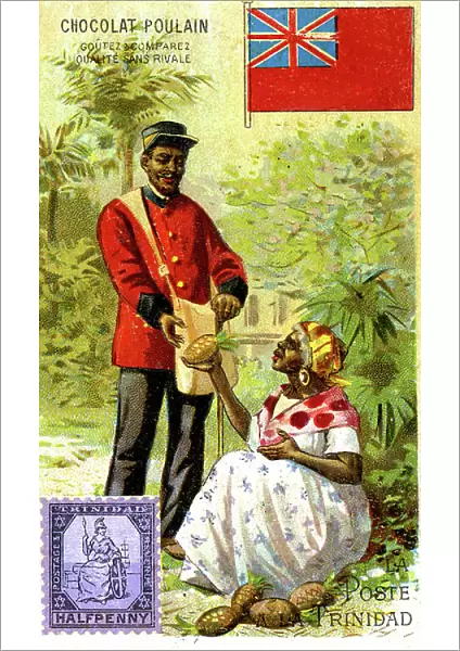 The post office in TRINIDAD: Advertising chocolate Poulain 1890