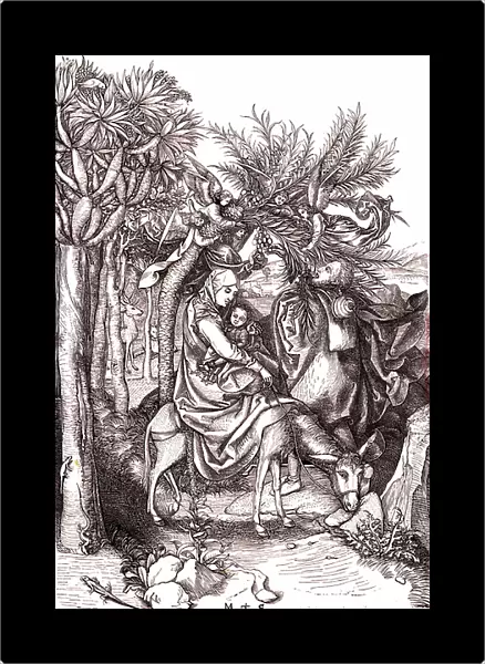 The flight to Egypt, the Holy Family, 1881 (engraving)