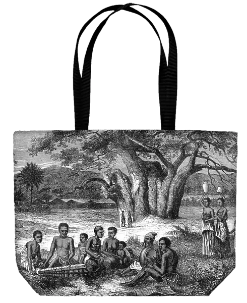 Musicians of the banks of the Zambeze River, Africa. Engraving 1885