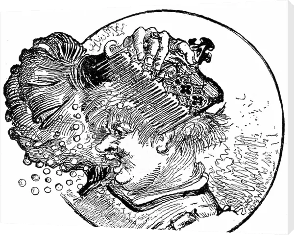 During the picrocholine wars (against Picrochole), Gant Gargantua received a flock of cannonballs that he drove from his hair with his comb. Illustration by Albert Robida (1848-1926)