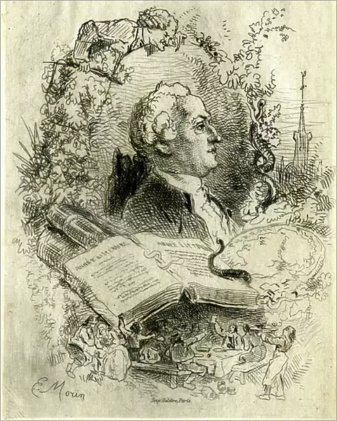 Portrait of Elie Catherine Freron (1718 -1776) French journalist, literary critic and polemist - Eau-forte (eau forte) by Edmond Morin (1824-1882) - one can see on the book (Annee Litteraire)