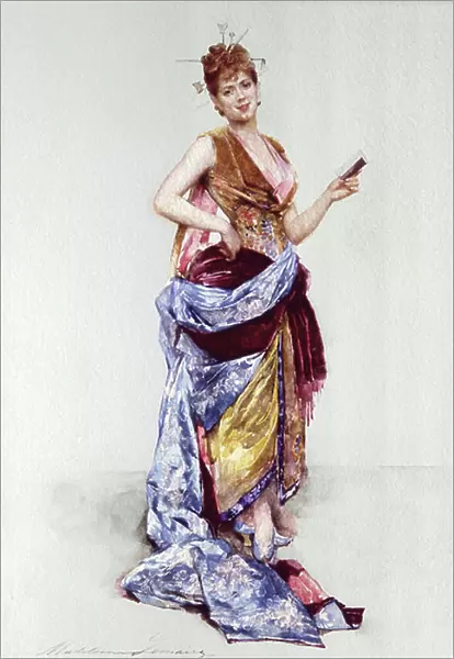 Woman portrait at La Belle Epoque, ca 1890 (watercolour)