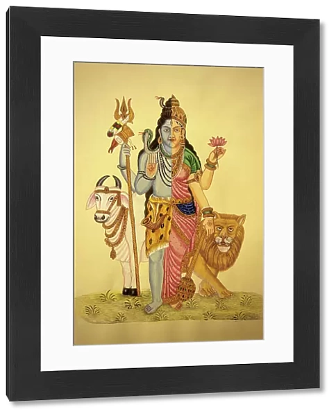 God Shiva in Ardnarees Wear Roop, Miniature Painting on Paper