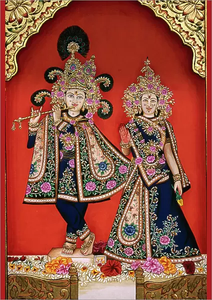 Radha Krishna Miniature Painting on Paper Golden Embossing