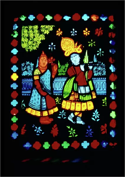 Radha Krishna on Stained Glass