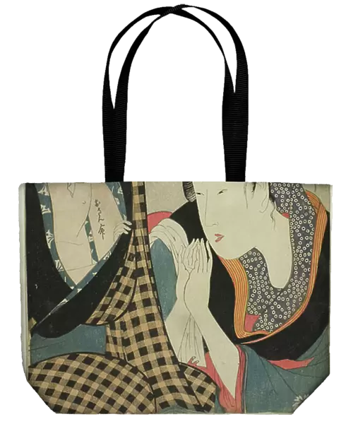 A Test of Skill - the Headwaters of Amorousness (Jitsu kurabe iro no minakami): Osan and Mohei (colour woodblock print; oban)