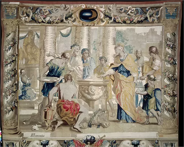 Dido Sacrifices to Juno, the Goddess of Marriage, 1679 (tapestry weave: silk and wool)