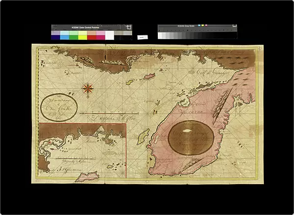 Geography map: representation of the Yucatan ratings in southern Mexico and the Honduras coasts, made by Dutch cartographer Gerard van Keulen (1678-1726) 1709-1713. Biblioteca Angelica, Rome