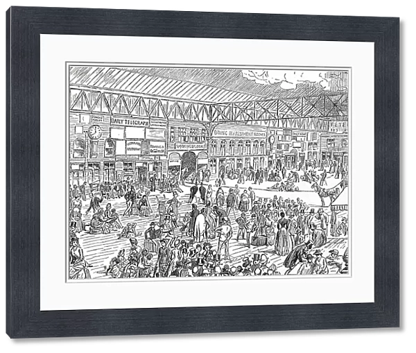 Illustration depicting Waterloo Railway Station as it appeared by it was re-built in the early 20th century, 19th century