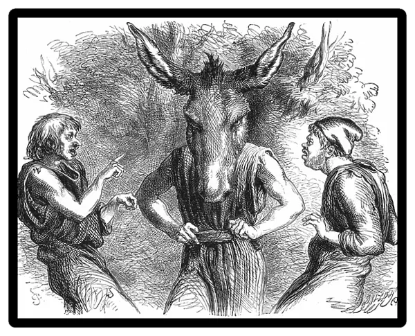 O Bottom, thou art changed'. Snout and Quince, seeing Bottom the weaver seeing the ass-head for the first time. 19th century (engraving from the play 'A Midsummer Night's Dream' by William Shakespeare written 1595 or 1596)