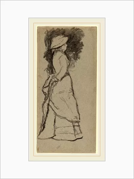 Homer Dodge Martin, Standing Woman in Profile, American, 1836-1897, black crayon