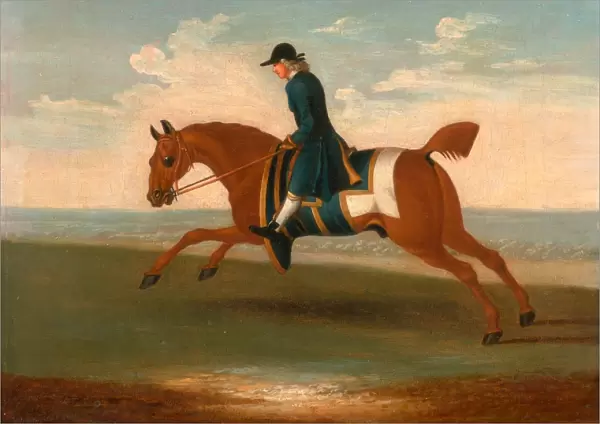 One of Four Portraits of Horses - a Chestnut Racehorse Exercised by a Trainer in