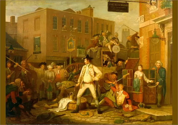 Scene in a London Street The Bath Fly Signed and dated in black paint, lower right