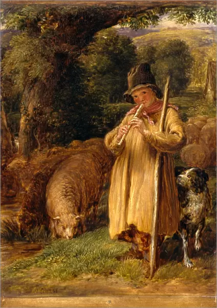 Shepherd Boy Playing a Flute Shepherd Boy A Sheperd Boy with a Dog landscape Signed