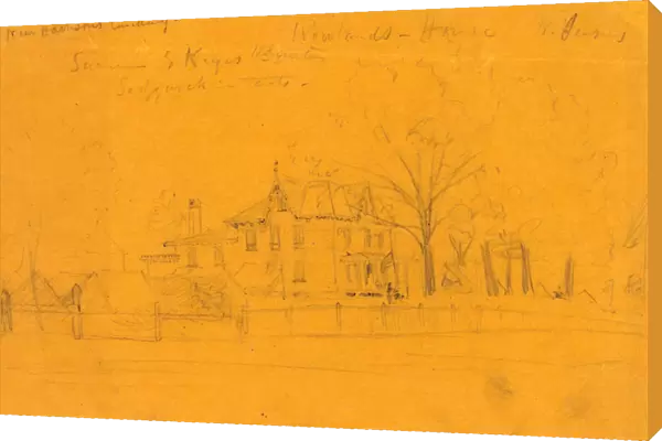 Rowlands House N. Jersey, 1862 July?, drawing on orange-yellow paper pencil, 16. 0 x 24