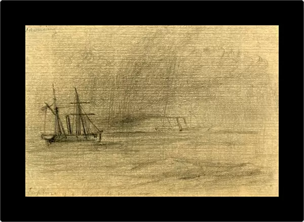 Capture of a blockade runner, between 1860 and 1865, drawing on cream paper pencil, 8