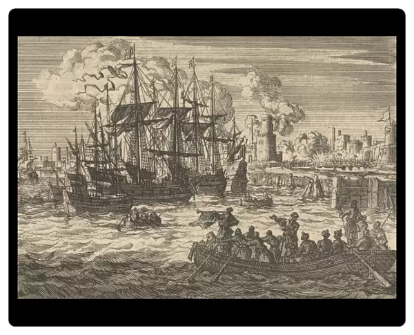 Port of Sale with the English fleet and a sloop of Turks, 1638, Jan Luyken, Pieter van der Aa