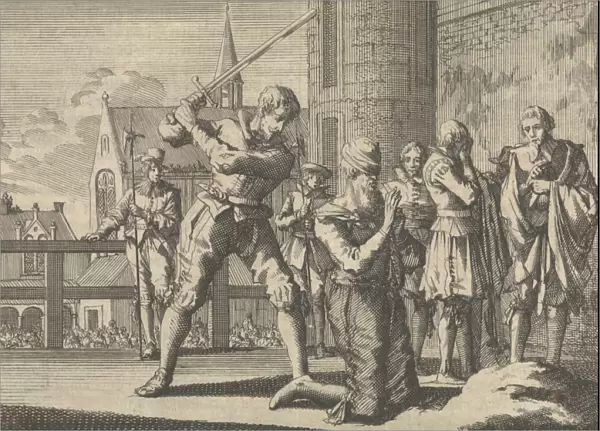 Johan van Barneveld decapitated, 1619, Jan Luyken, Pieter van der Aa (I), 1698