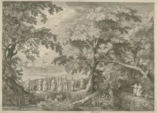 Landscape with Christ and the disciples in the cornfield, print maker: Jan van Londerseel