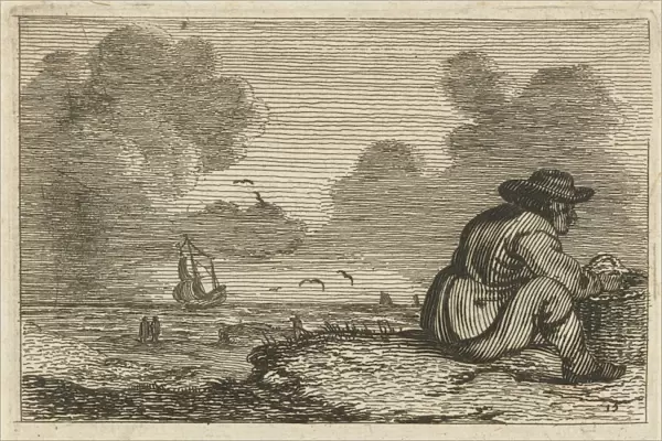 Dune landscape with a man sitting in a basket, Gillis van Scheyndel (I), Jan Porcellis