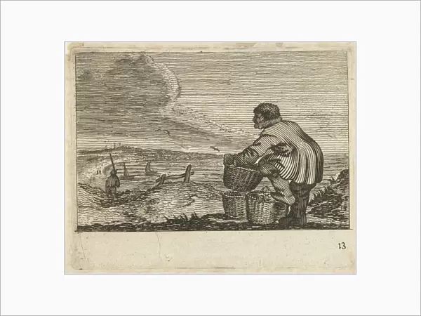 Dune landscape with a man with three baskets, Gillis van Scheyndel (I), Jan Porcellis