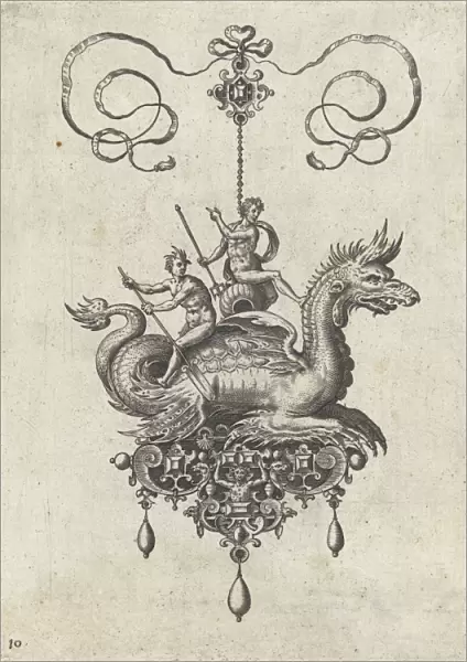 Pendant with dragon, print maker: Adriaen Collaert, Hans Collaert I, Philips Galle, 1582