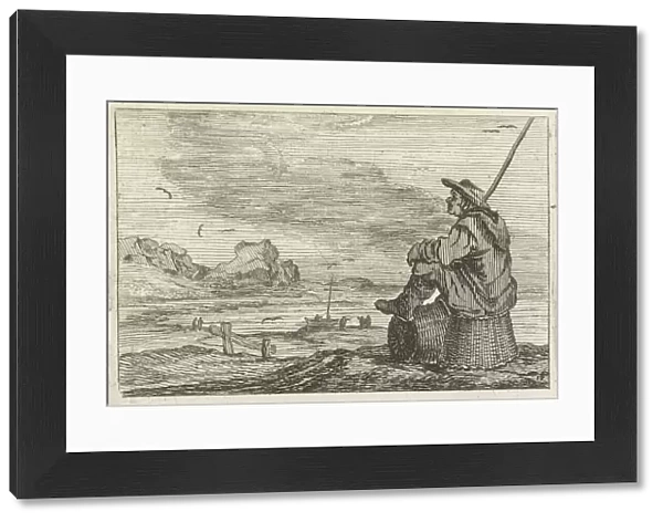 Dune landscape with a man sitting on two baskets, Gillis van Scheyndel (I), Jan Porcellis