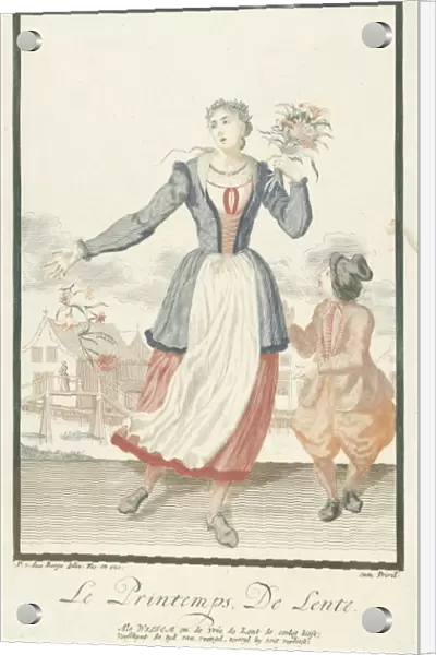 Young woman with bunch of flowers, print maker: Pieter van den Berge, Pieter van