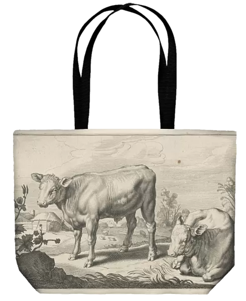 Pasture with two bulls, Reinier van Persijn, Jacob Gerritsz Cuyp, Nicolaes Visscher (I)