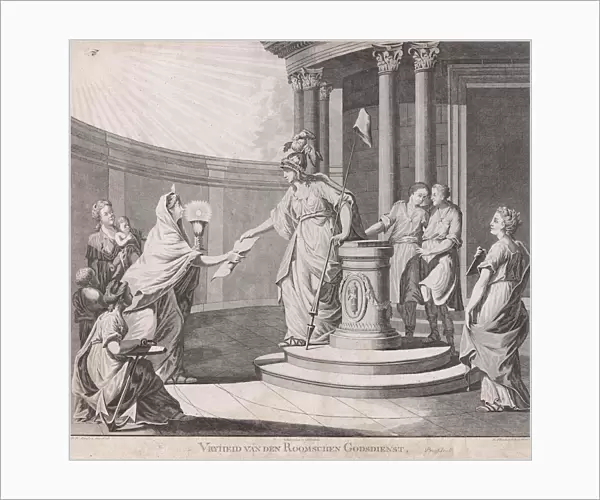 Allegory equating the Roman Catholic religion with other denominations, 1799, print maker