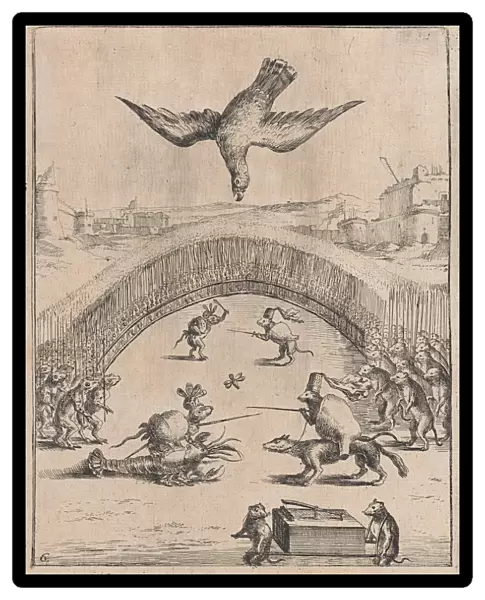Battle of the frog and the mouse, print maker: Dirk Stoop, John Ogilby, 1665