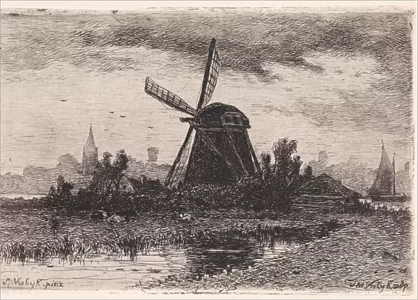 Landscape with mill, print maker: Jan Vrolijk, Adrianus Vrolijk, 1860 - 1894