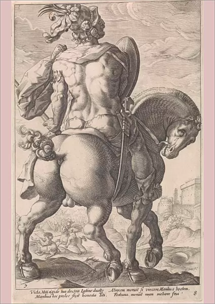 Titus Manlius horseback, Anonymous, Hendrick Goltzius, Franco Estius, 1645 - 1706