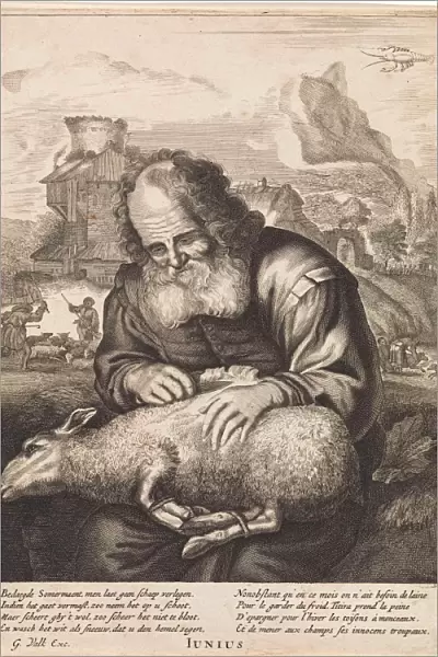 June: A shepherd shears a sheep, print maker: Anonymous, Jonas Suyderhoef, Joachim