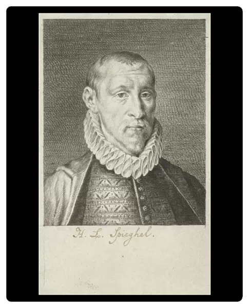 Portrait of Hendrick Laurensz. Spieghel, writer and poet, at age 30, print maker