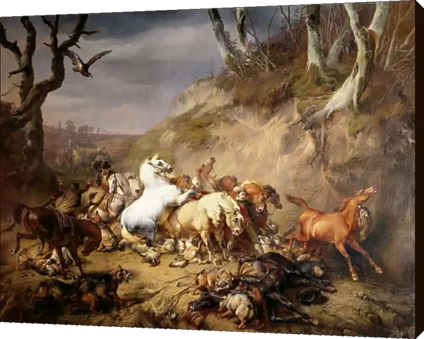 Hungry Wolves Attack a Group of Riders, Eugene Joseph Verboeckhoven, 1836