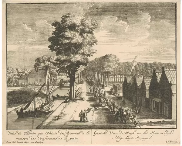 A procession of horsemen and carriages on the road to the Huis ter Nieuwburg Rijswijk