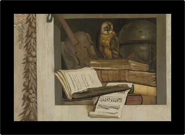 Still Life with Books, Sheet Music, Violin, Celestial Globe and an Owl, Jacob van Campen
