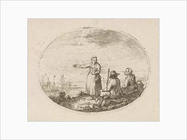 Couple at bank of river, print maker: Marten J. Waefelaers, 1779 - 1793