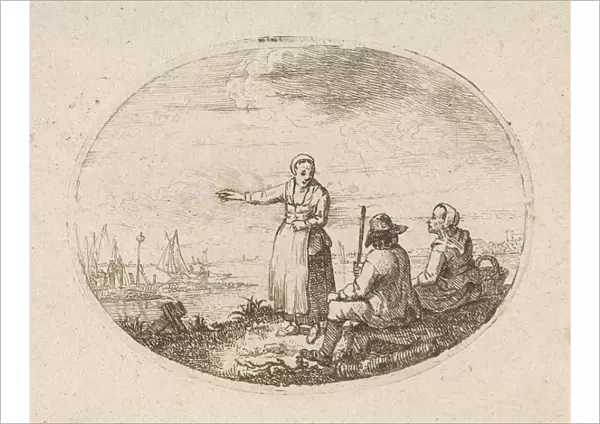Couple at bank of river, print maker: Marten J. Waefelaers, 1779 - 1793