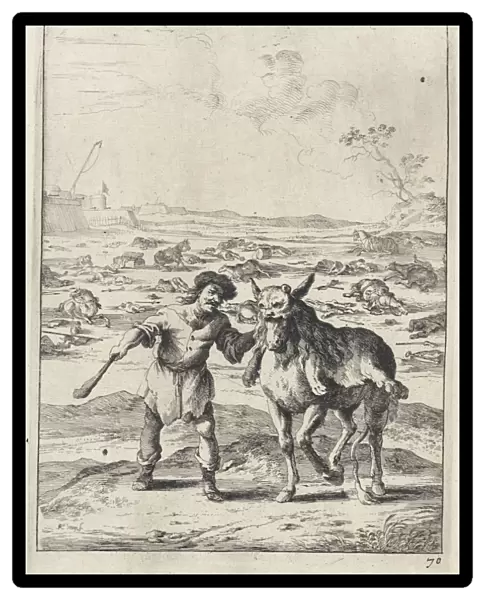Fable of the donkey with the lion skin, Dirk Stoop, John Ogilby, 1665