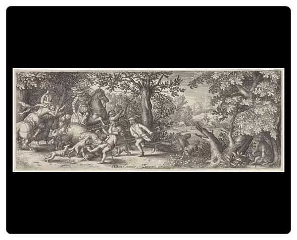Bear hunting, print maker: Pieter Serwouters, David Vinckboons, Claes Jansz. Visscher II