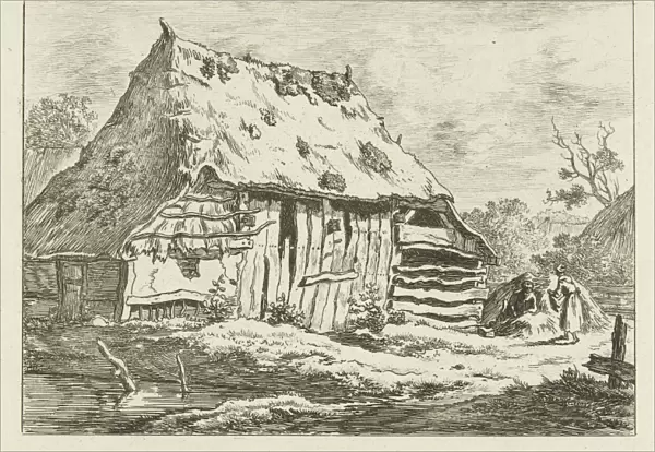 Couple at a barn, print maker: Carel Lodewijk Hansen, c. 1780 - 1840