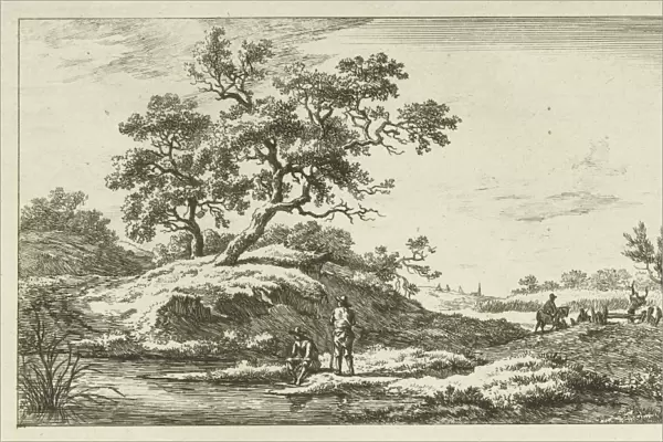 Travelers on the waterfront, Carel Lodewijk Hansen, c. 1780 - 1840